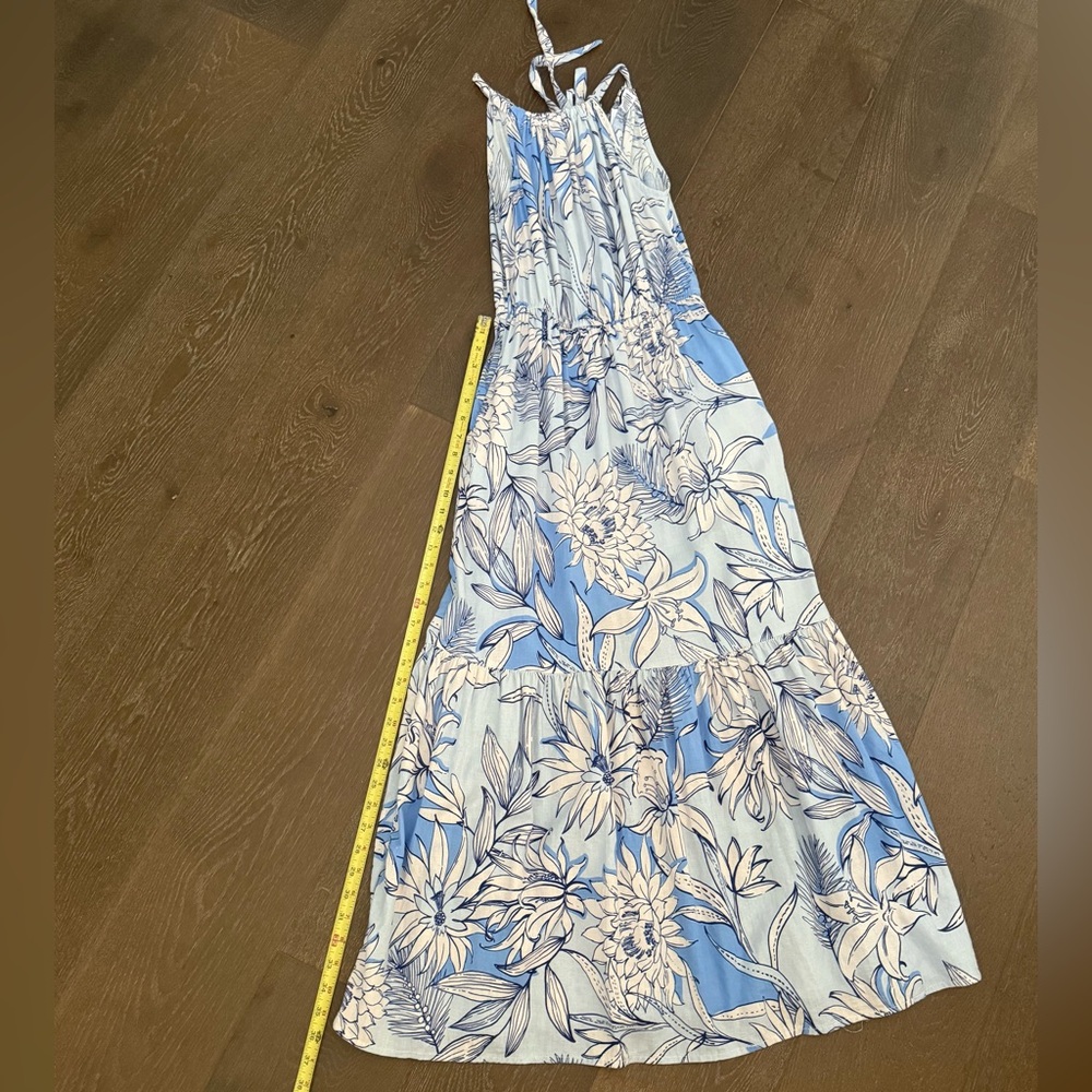Halston Sky Blue and White Floral Maxi Dress size XS - Picture 3 of 7